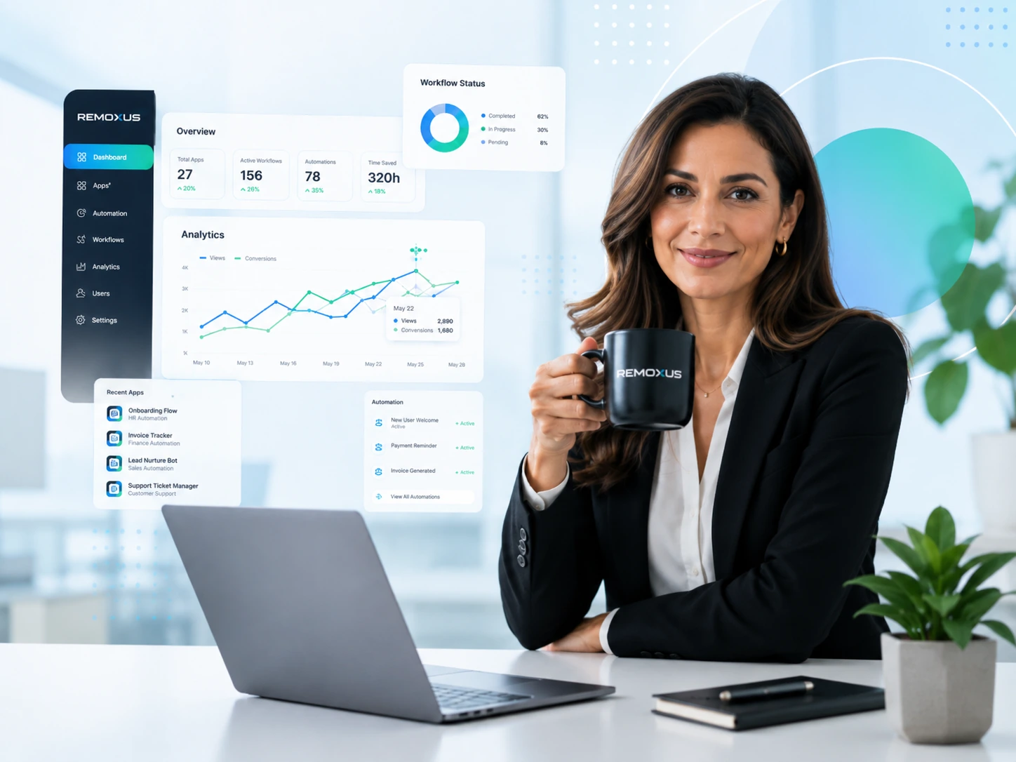 Female CEO using Remoxus tools in office